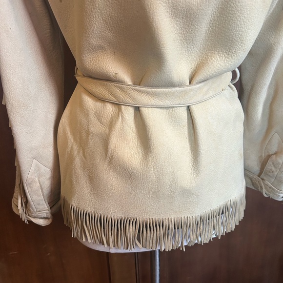 40s 50s Natural Tanned Deerskin Fringe Jacket S - Picture 8 of 14